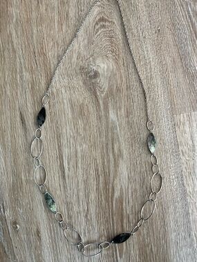 Lia Sophia Silver Link Necklace with Black and Iridescent Accents 19” Long